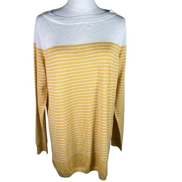 Caslon Yellow White Stripe Tunic Sweater Size S Lightweight Long‎ Sleeve New - Picture 1 of 16